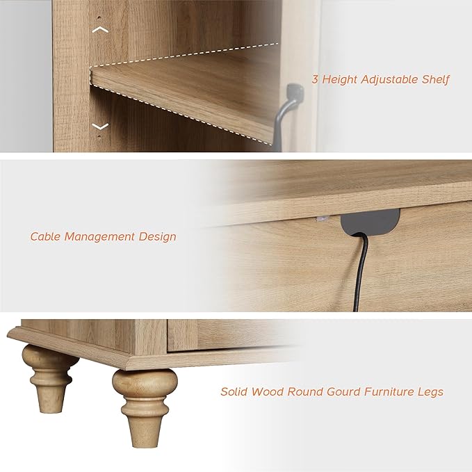 WAMPAT 5 Tier Bookshelf 72" Tall Bookcase with Glass Doors,Large Farmhouse Display Book Shelf with Adjustable Shelves and Storage Cabinet，Library Wood Bookshelves for Living Room,Kitchen, Oak