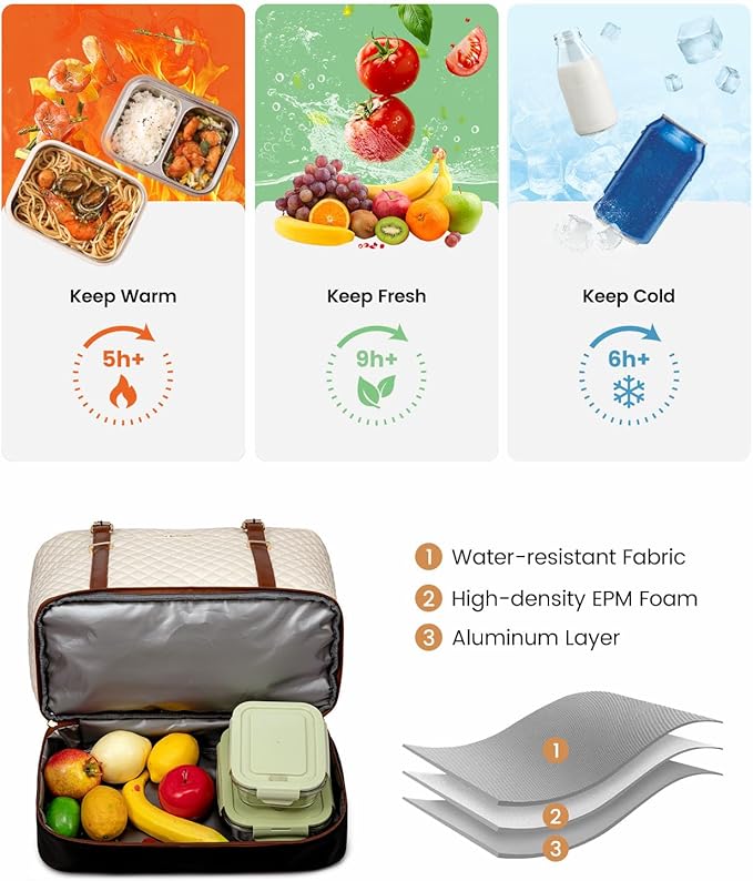 LOVEVOOK Lunch Tote Bag for Women, 15.6 Inch Laptop Work Bag With Lunch Compartment & Large Cup Holder, Lightweight Work Briefcase for Travel, Bussiness, Teacher