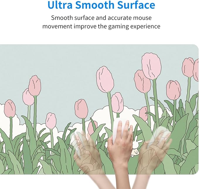 MAYCARI Watercolor Tulip Flower Mouse Pads,Extended Gaming Mousepad XXL Kawaii Anime Desk Mat Pink Green Large Full Desk Mouse Pad 31.5" x15.7"