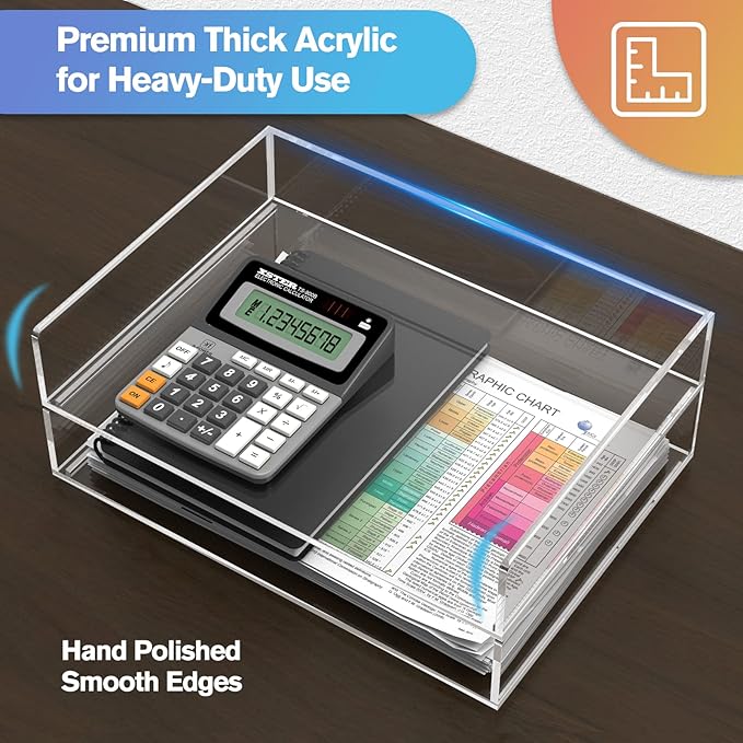 MaxGear 2-Tier Acrylic Letter Tray, Stackable Desk Paper Organizer, Clear File & Document Tray with Pull-Out, Acrylic Desk Organizer for Papers, Folders & Office Accessories