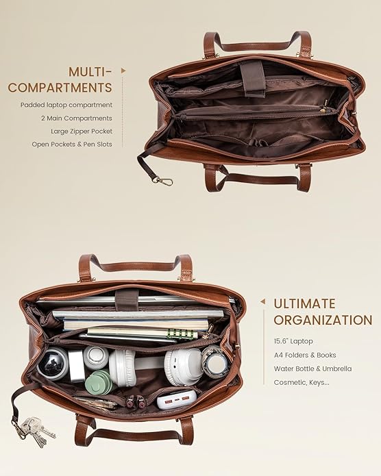 LOVEVOOK Laptop Tote Bag for Women, Work Bags Teacher Tote Bag, Leather Computer Bag Purses Handbag Professional Briefcase