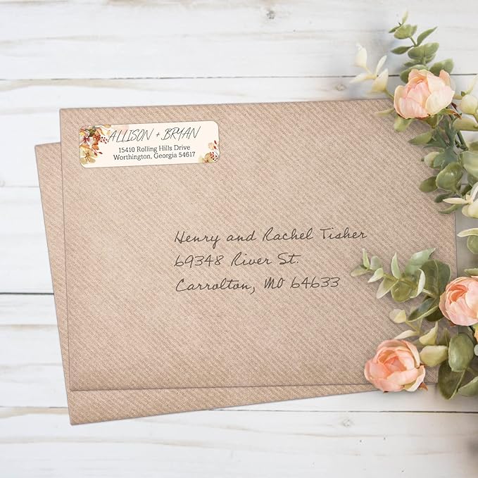 Rust Orange Floral Rolled Address Labels / 500 Personalized Return Address Labels/Designer Address Stickers in Elegant Plastic Dispenser