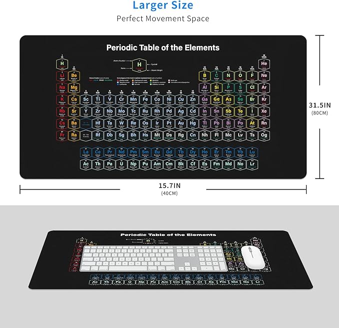 MAYCARI Periodic Table of The Elements Desk Mat Educational Desk Pad Mouse Pad Large Cute Gaming Mousepad XXL Laptop Keyboard Desktop Writing Pad for Girls Students 31.5"X15.7"