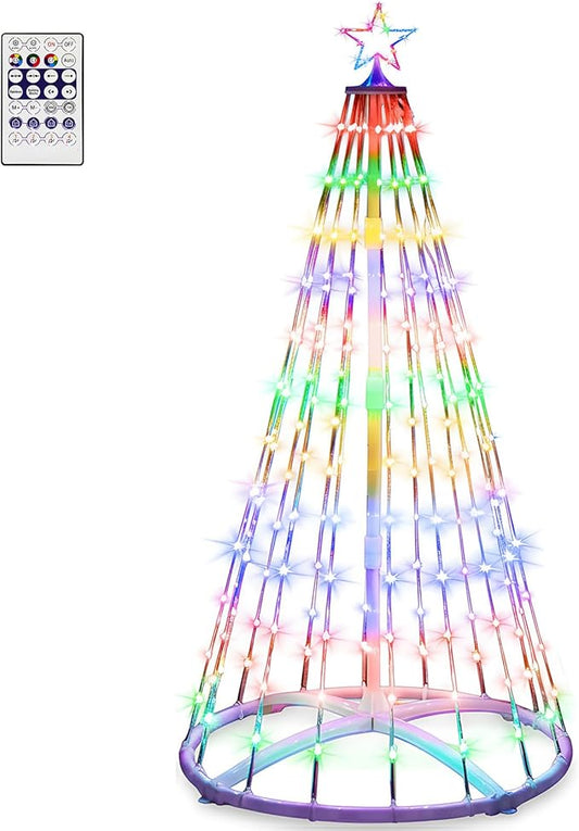 1 Pack 12FT Christmas LED Cone Tree Lights 24 Modes Color Changing with Timer Foldable Lighted Trees Waterproof Outdoor String Lights Holiday Decor for Christmas New Year Xmas Decorations