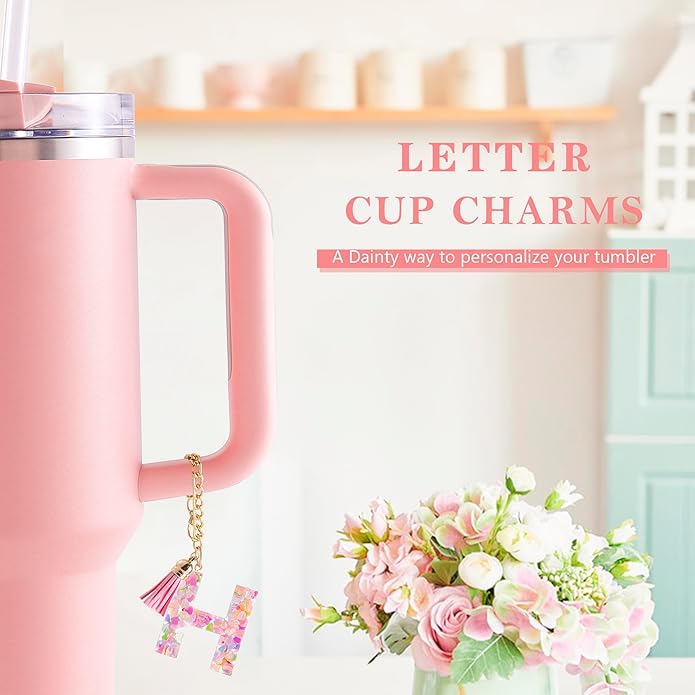 Letter Charm Accessories for Stanley Cup 1 PCS Cute Initial Keychain Handle Charm for Stanley Tumbler for Women