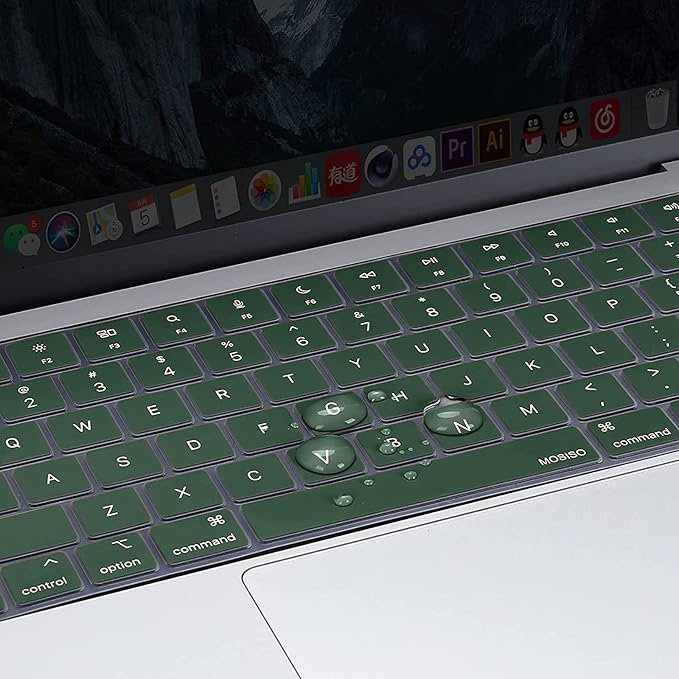 MOSISO Keyboard Cover Skin Compatible with MacBook Air 15 inch M3 A3114 M2 A2941/Air 13.6 A3113 A2681/Pro 14/16 M4 M3 M2 M1, Peacock Green