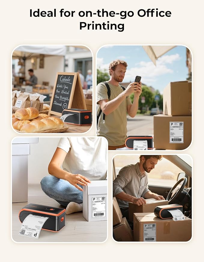 MUNBYN Bluetooth Thermal Label Printer 4x6, Wireless Shipping Label Printer with Built-in Paper Bin & Battery, Compatible with iOS, Android, Windows, Mac, Works for Amazon, Ebay, Shopify, Etsy, USPS