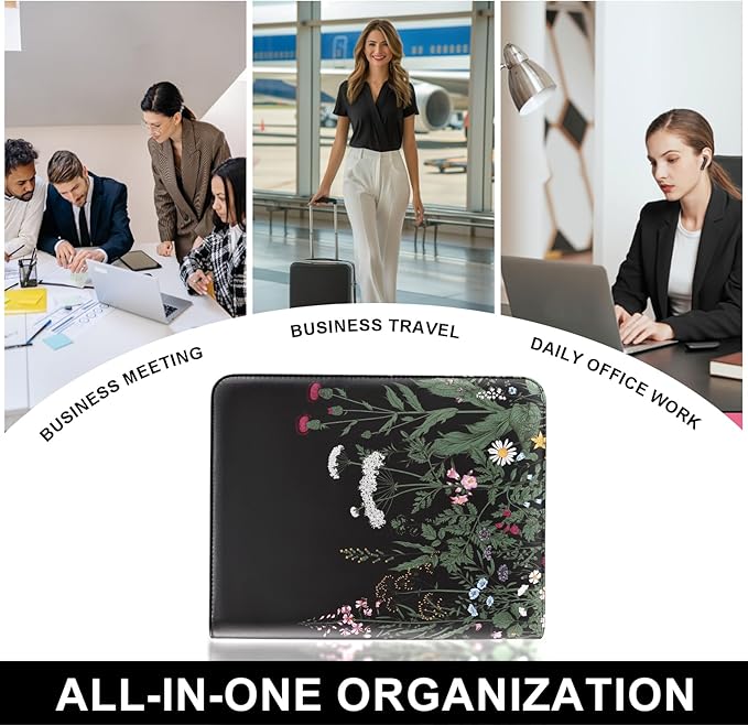 Leathario Portfolio Binder, Includes 5 Folder Index Dividers and 3 Notepads, 3-Ring Folder Organizer, Padfolio with Zipper, Vegan Leather Tablet Sleeve, Business Office Conference Clipboards