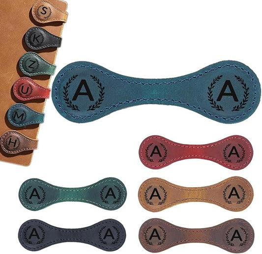 Magnetic Leather Bookmark with 26 Initial for Reading Women,Personalized Magnet Book Marks Gifts for Men,Book Lovers (Blue, A)