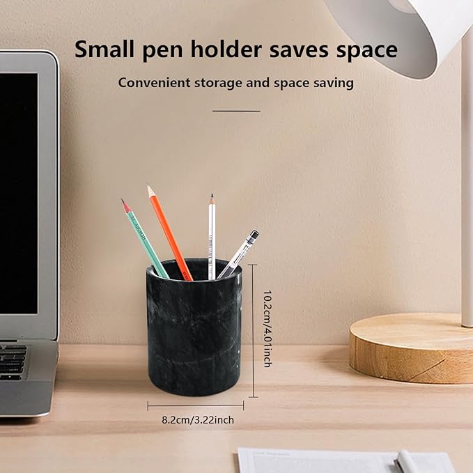 Marble Pencil Pen Holder for Desk,Makeup Brush Holder, Stand for Desk Marble Pattern Pencil Cup for Kids Durable Organizer Ideal Gift for Home, Office(Black)