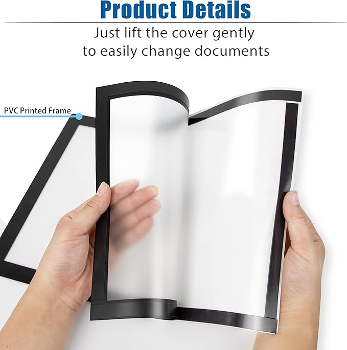 Magnetic Sign Holder, 8.5 x 11 Wall Mount Self Adhesive Document Display Frames, Double Sided Display for Glass Window (Black, 10pack)