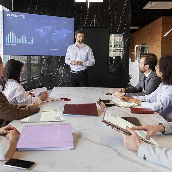 Meeting Notebook for Work Organization - Work Planner Notebook with Action Items, Agenda Planner for Note Taking, 160 Pages (6.9" X 9.9") Project Organizer for Men & Women - Lavender