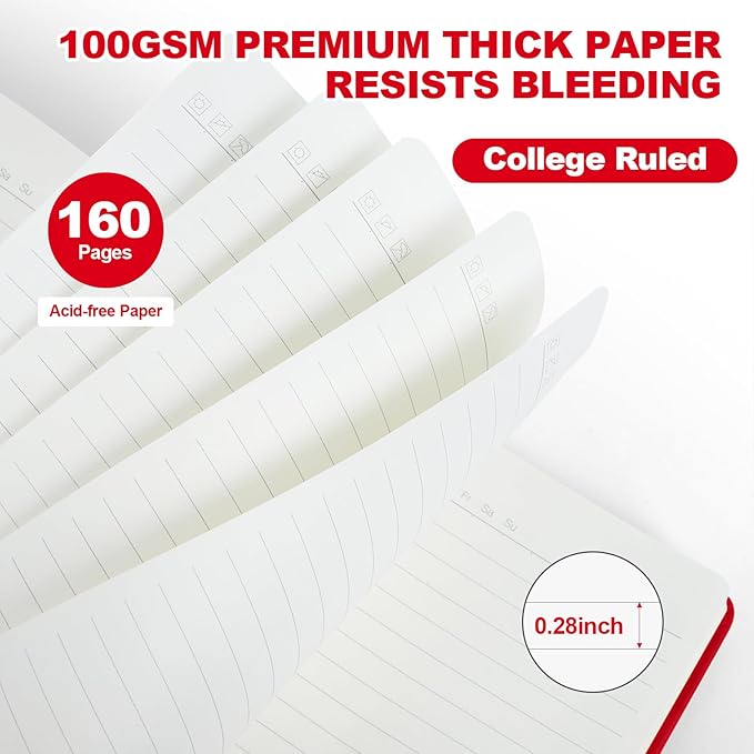 Lined Journal Notebooks for Writing, 100 GSM Thick Paper, 1 Pack Hardcover Notebooks, A5 College Ruled Notebook, Journaling Notebook for School/Travel/Office (Red- 1 Pack)