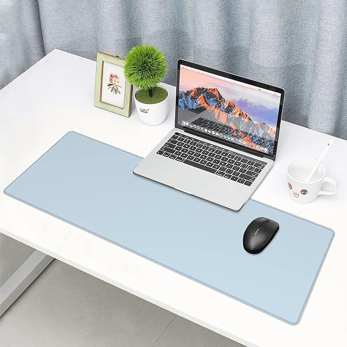 Light Blue Extended Large Gaming Mouse Pad XL 31.5"x11.8" Non-Slip Rubber with Stitched Edges, Extra Long Desk Mat Computer Laptop Writing Mat for Desktop Office Home