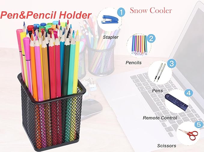 Pen Holder Pencil Holder Metal Pen Holder Cup Pencil Holder for Desk Office Pen Pencil Organizer for Desk Black, Square 4 Pack