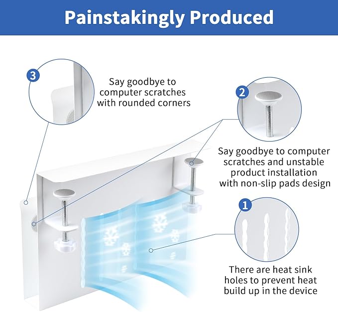 LUKETURE Desk Side Storage, Steel Side Desk Organizer, No Drill Laptop Holder, Clamp on Laptop Mount with Pen Holder, Table Hanging Storage for Home Office, Fits Flat Edge Tables 0.3" to 2.8"