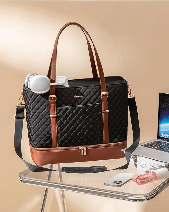 LOVEVOOK Lunch Tote Bag for Women, 15.6 Inch Laptop Work Bag With Lunch Compartment & Large Cup Holder, Lightweight Work Briefcase for Travel, Bussiness, Teacher