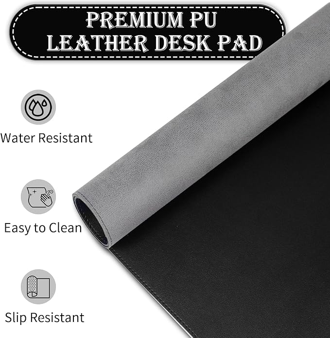 Non-Slip Desk Pad, 24" x 14" Large Mouse Pad, PU Leather Desk Mat with Suede, Laptop Desk Pad, Waterproof Keyboard Pad, Desk Blotter for Office/Home/Decor (Black)