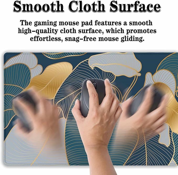 Mouse Pad for Women Gold Blue Desktop Pad Gaming Mouse Pads Large Mousepad Office Pad Waterproof Non-Slip Rubber Base 35.4" X 15.7" for Game Office, Precious Leaves of The Jungle
