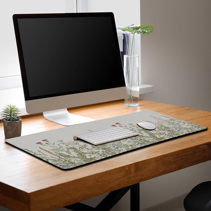 Large Mouse Pad Wildflower Desk Mats Office Mouse Pads Keyboard Mousepads Oversized Mouse Pad Non-Slip Rubber Base Waterproof with Stitched Edges 35.4 X 15.7 for Game Office,