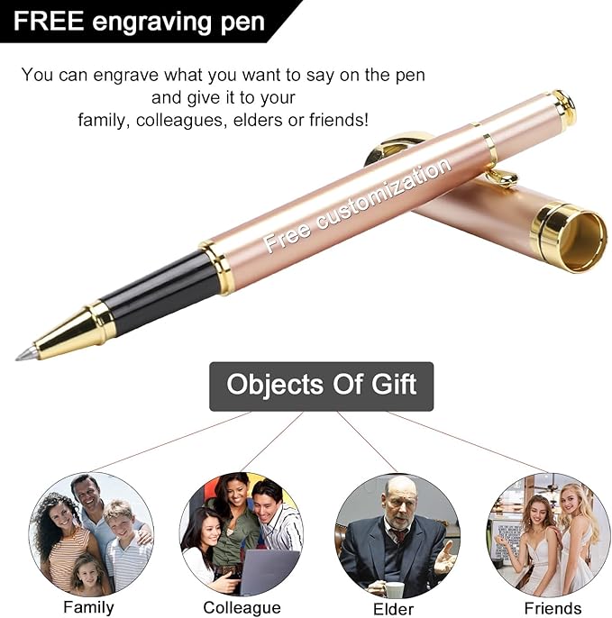 YIVONKA Personalized custom pen Luxury pens Free Engraving roller Ballpen,Ballpoint pen,office ballpoint pen, Black Ink,Gifts for Men,Women, Classy Gift Box (Rose Gold)