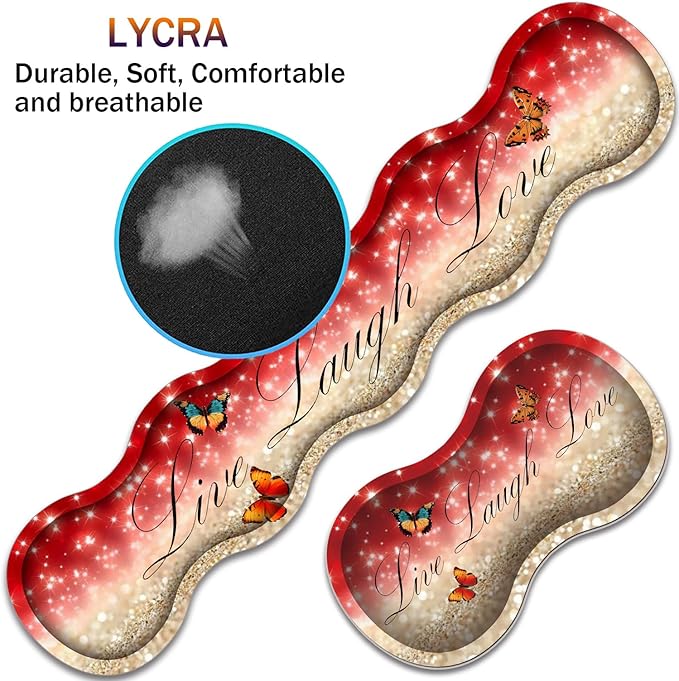 Large XXL Gaming Desk Mat 31.5"x 11.8", Ergonomic Keyboard Wrist Rest & Mouse Pad Wrist Rest + Coaster Set, Non-Slip Base, Memory Foam, Office and Home, Live Laugh Love