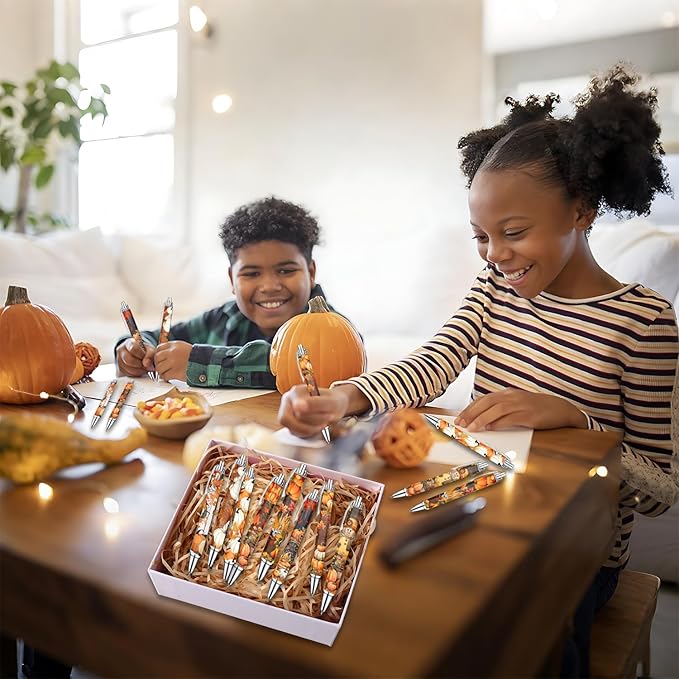 Thanksgiving Pens Set – Festive Fall-Themed Ballpoint Pens for Girls, Students, and Stationery Lovers – Smooth Writing Pens for Journaling, School, or Holiday Gifts – Autumn Harvest Design, 8 Pack