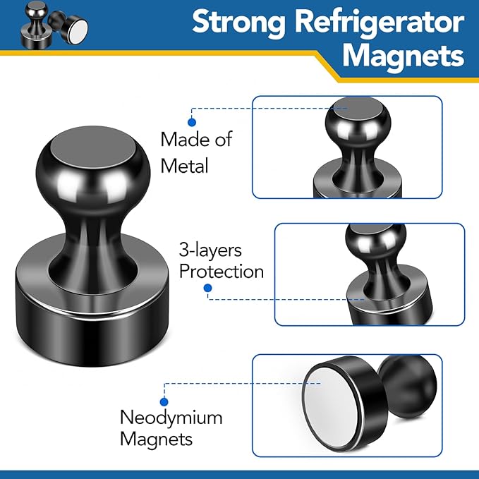 LOVIMAG Fridge Magnets 18Pcs Refrigerator Whiteboard Small Strong Magnet Classroom Kitchen Accessories Decorative Locker Set Decor Must Haves Office Calendar Refrigerador Magnetic Cute Crafts Black