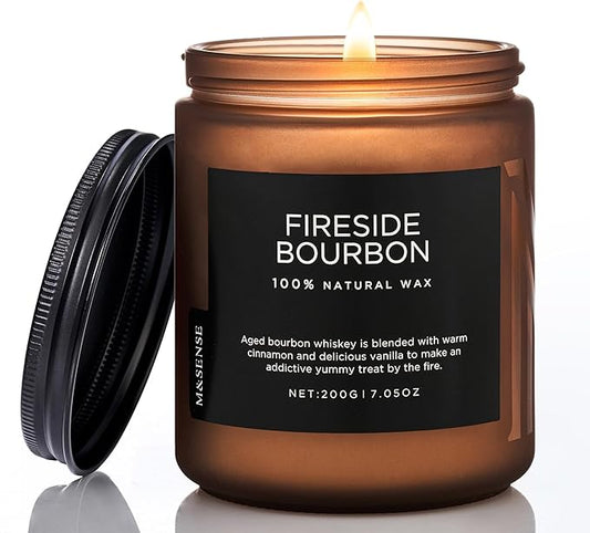 M&SENSE Fireside Bourbon Clean Non-Toxic Soy Wax Campfire Smoky Candle, Cotton Fall Scented Candle for Home Decor, 7.05oz Up to 50 Hours Burn Time Aromatherapy Gift for Bathroom