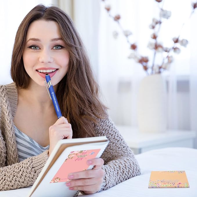 Geyee 24 Pcs Religious Sticky Notes with Bible Verse Pens Fun Notepads for Adults Coworkers Nurse 3 x 4 Inch to Do List Notepads with Sayings Pen for Lab Week Gifts Teacher Office Supplies