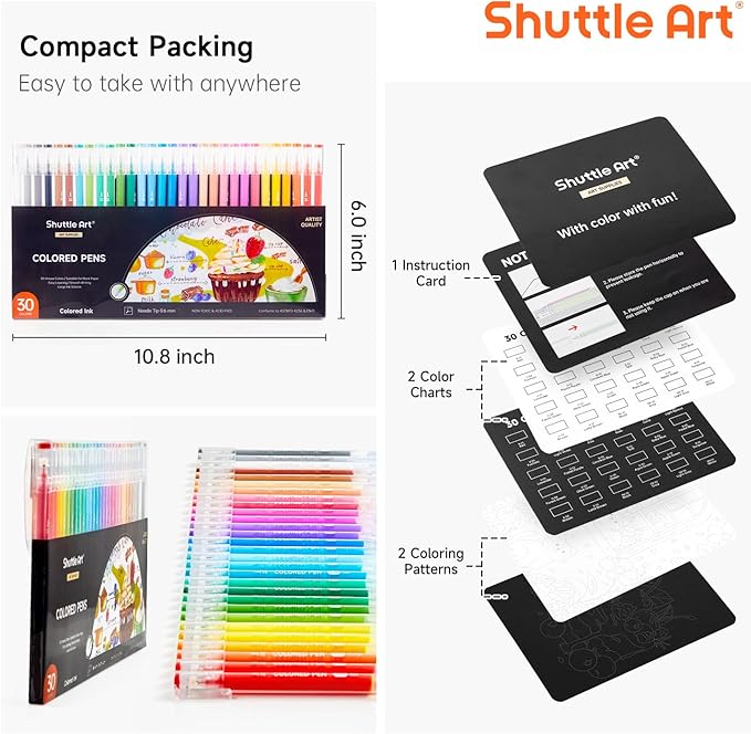 Shuttle Art 30 Colors Cute Journal Pens 0.6mm Fine Point Colored Gel Pens for Black Paper Adult Coloring Writing Drawing Journaling Note Taking School Office Home