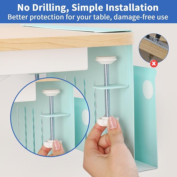 LUKETURE Desk Side Storage, Steel Hanging Organizer, No Drill Laptop Holder with Pen Holder, Side Desk Organizer, Space Saving Table Accessories for Home Office Workspacee (Blue, M(1 Tier))