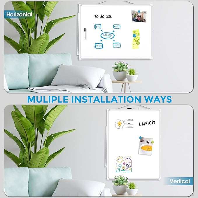 MaxGear White Board for Wall, 24" x 18" Double Sided Dry Erase Board, Magnetic White Board Hanging Whiteboard for Home, School, Office