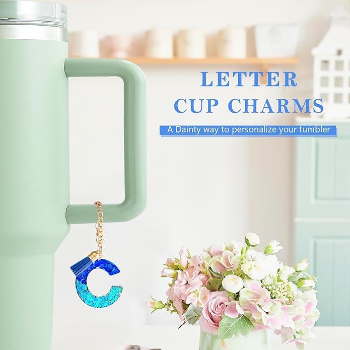 Letter Charm Accessories for Stanley Cup 1 PCS Cute Initial Keychain Handle Charm for Stanley Tumbler for Women