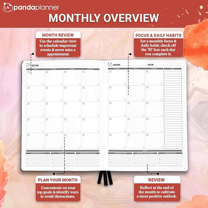 Panda Planner Pro 2026 - A4 6 Month Daily, Weekly & Monthly Planner for Productivity – Large 8.5x11 Undated Day Planner, Goal Planner, Project Organizer & Habit Tracker Notebook – Orange