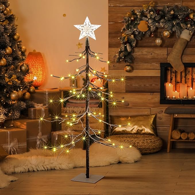 LIGHTSHARE 3 ft. Snowy Fir Tree, 72 LED Lights, for Indoor and Outdoor Use, Warm White, for Home Festival Party Christmas (3FT)