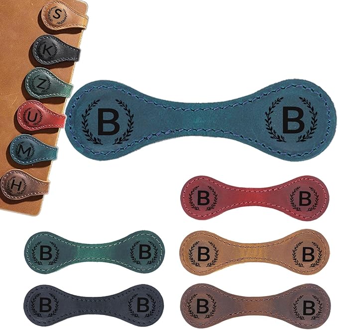 Magnetic Leather Bookmark with 26 Initial for Reading Women,Personalized Magnet Book Marks Gifts for Men,Book Lovers (Blue, B)