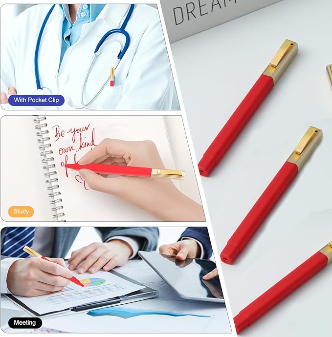 12 Pack Gel Pens Red 0.5mm Medium Point Red Gel Ink Pens with Cap Quick Drying Ballpoint Pen Smooth Writing Fine Point Pen for Journaling School Office Supplies