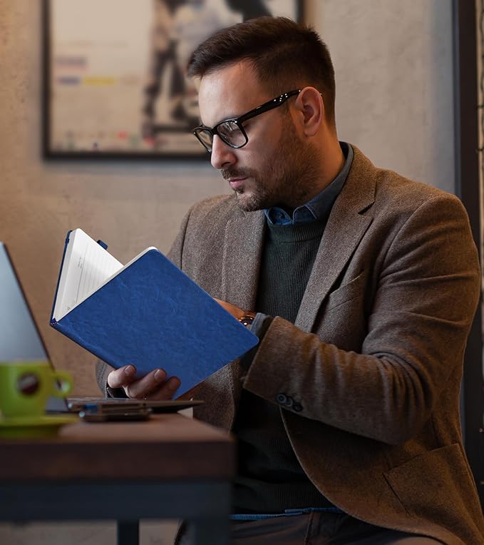 Lined Journal Notebook for Men Women, 200 Numbered Pages Leather Hardcover Journal with Pen, A5 Journaling Notebooks, Thick Paper College Ruled Journals for Writing Work 5.75'' X 8.38'' Navy Blue