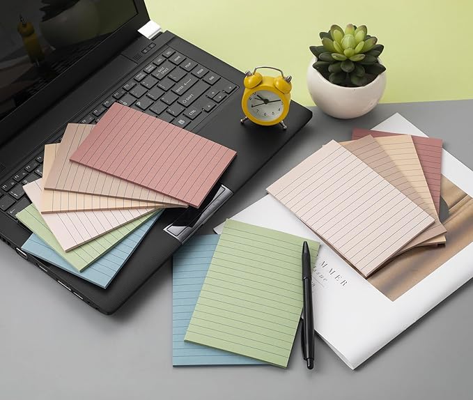 (12 Pack) Lined Sticky Notes 4x6 in Ruled Stickies Super Sticking Power Memo Pads Vintage Colors