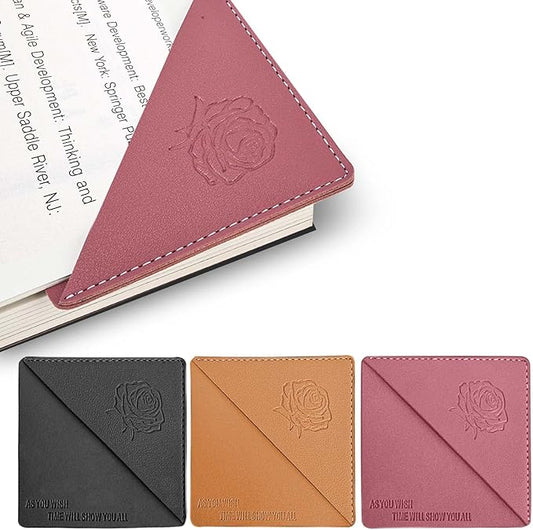 Leather Square Bookmarks - 3 Pieces Retro Flower Print Book Markers Clip Set for Teachers Students Book Reading Lovers, for School Office Home Supplies, Wayzton Corner Page Book Marks