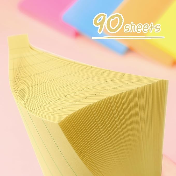 Lined Sticky Notes 3x3 Sticky Notes with Lines Self-Stick Notes Bright Color 4 Pads 90 Sheets/Pad (Yellow)