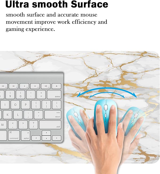 Mrcrypos Large Mouse Pad White Gold Marble Desk Mat for Desktop, Waterproof Desk Pad with Stitched Edges, Computer Keyboard Gaming Mouse Pads for Women Office Home 31.5" x 15.7"