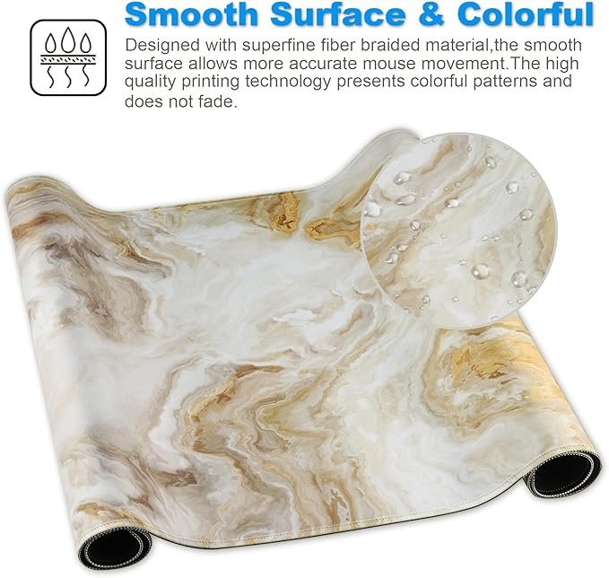 Large Gaming Mouse Pad with Stitched Edges,[27.5x11.8In] Extended Mouse Pad with Non-Slip Natural Rubber Base for Gamer/Desktop/Office/Home (70x30 Marble)