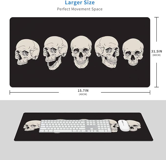 MAYCARI Skull Skeleton Desk Mat Cool Desk Pad Mouse Pad Large Black Gaming Mousepad XXL Laptop Keyboard Desktop Writing Pad for Girls Students 31.5"X15.7"