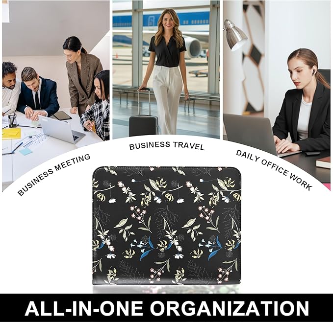 Leathario Portfolio Binder, Includes 5 Folder Index Dividers and 3 Notepads, 3-Ring Folder Organizer, Padfolio with Zipper, Vegan Leather Tablet Sleeve, Business Office Conference Clipboards