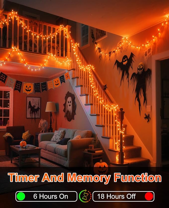 Orange Christmas Lights Outdoor, 80FT 240 LED Christmas Tree Lights Waterproof Plug in, 8 Modes Connectable Christmas Decorations Green Wire for Indoor Room Tree House Party