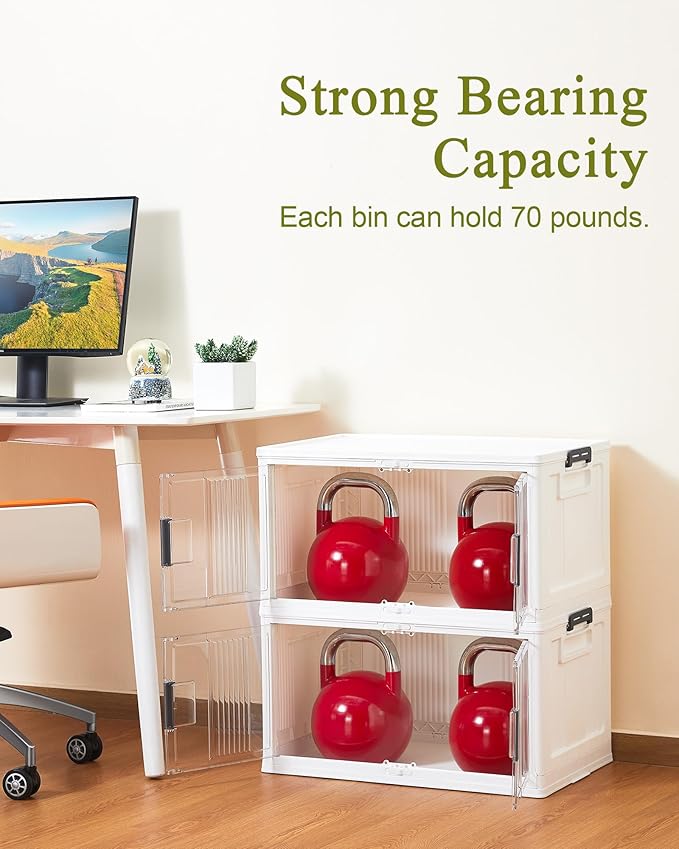 OlarHike 76QT Lockable Storage Bins with Lids - Folding Storage box with Doors and Wheels, Collapsible Plastic Storage Bins for Closets, Stackable Storage Organizer, Storage Containers, 4 Pack Cubes