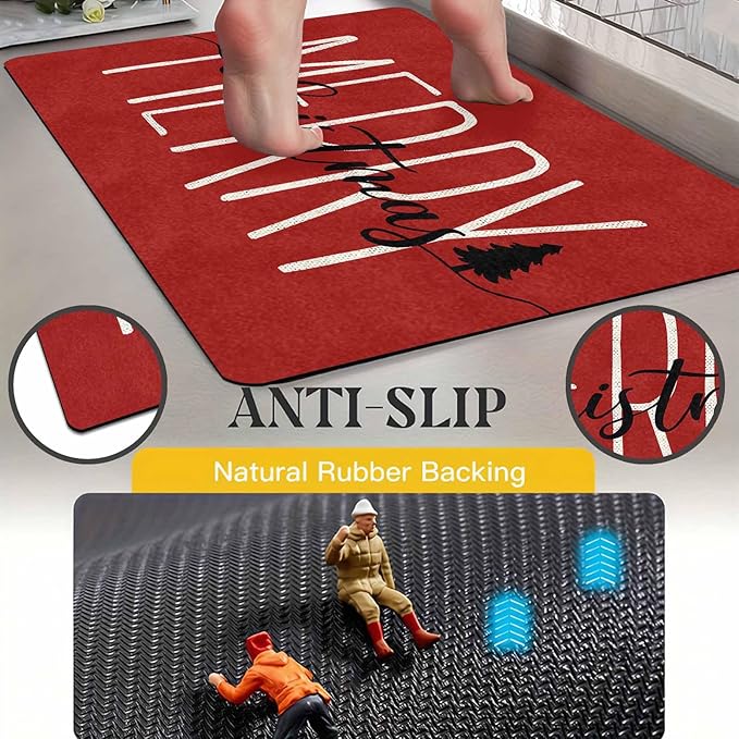 Merry Christmas Doormat Red Funny Text Door mat Outdoor Entrance Christmas Festival Carpet for Outside Entrance Or Porch Entry Entrance Decoration, 18" x 30"Inch