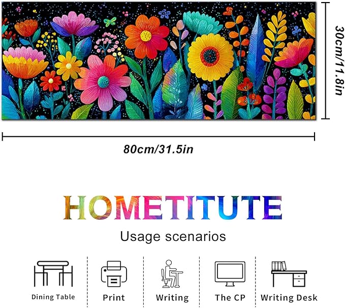 Large Mouse Pad 31.5 x 11.8 Inch Colorful Floral Desk Mat Extended Keyboard Mousepad Non Slip Waterproof Desk Pad Vibrant Flowers Design for Office Home Gaming